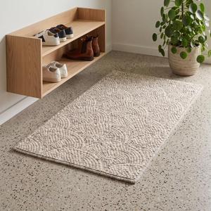 Tapis d'intérieur tendance en laine beige crème tissée à la main, antidérapant, à poils moyens, couleur unie, avec support en toile de coton, pour un intérieur moderne - Product Image 5