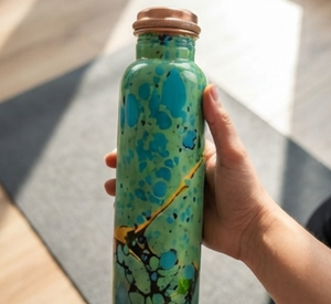 Luxury Green Marble Texture Printed Copper <b>Water</b> Bottle Modern Minimalist Style Eco Friendly For Daily Hydration Travel Gym Gift - Product Image 3