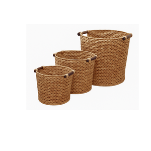 ARTERRA Ensemble de luxe de 3 paniers à linge élégants en jacinthe d'eau tressée à la main, poignées en bois robustes, design rustique écologique, rangement - Product Image 1