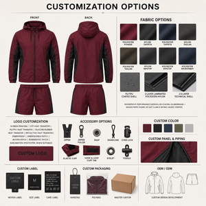 Ensemble veste coupe-vent et short en nylon léger pour homme, personnalisé en usine, fabricant de survêtements en nylon et polyester - Product Image 6