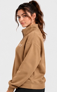 Sudadera de Forro Polar con Cierre de Cremallera de un Cuarto, Cuello Alto y Manga Larga para Mujer, Color Camel, de Index Apparel - Product Image 3