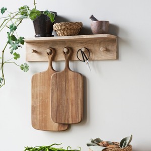 Mango Wood Wall Shelf with Hooks & Planter - Handcrafted Wholesale Decor - Product Image 2