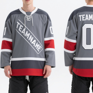 Maillot de hockey sur glace grande taille personnalisé vintage à col en V avec broderie en sergé par sublimation - Product Image 3