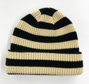 Unisex Striped <b>Beanie</b> 56-58CM Knit Winter Hat Casual Adult Fit Black Red White Gray <b>Yellow</b> Color Options - Product Image 4