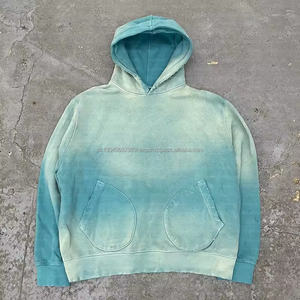 เสื้อฮู้ดดี้สีน้ำเงินแบบซิป ผ้าฟลีซเนื้อหนา สไตล์วินเทจ ล้างสีแบบแอซิดวอช ทรงหลวมไหล่ตก ไซส์ใหญ่ ผ้าคอตตอน 80% โพลีเอสเตอร์ 20% - Product Image 3