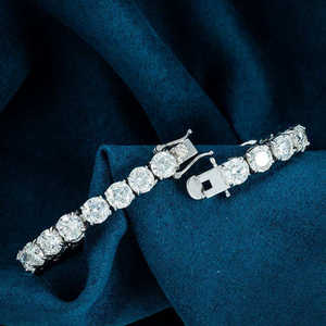 Bracelet Tennis Moissanite Plaqué Or de Luxe pour Femme, Breloque Ronde en Cristal, Bijou Classique Idéal pour Soirée, Cadeau - Product Image 5