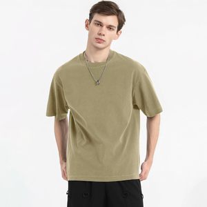 เสื้อยืดแขนสั้นผู้ชายสีพื้นเรียบ ผ้าถัก สวมใส่สบาย ทรงปกติ ย้อมสีเรียบ ระบายอากาศได้ดี ทรงโอเวอร์ไซส์ - Product Image 3