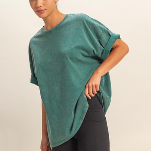 Camiseta Holgada para Mujer, Lavada al Ácido, 100% Algodón, Manga Corta, Hombros Caídos, Unisex, para Verano - Product Image 4