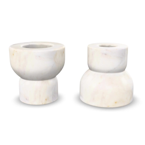Porte-bougie en marbre blanc, forme ronde, décoration d'intérieur, artisanat en pierre naturelle fait main, 2 pièces à bas prix - Product Image 1