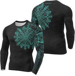 FORHOMIES Long Sleeve Rash Guard <b>Compression</b> <b>Shirt</b> <b>Men</b> Black Red Sublimation Print Jiu Jitsu MMA BJJ Grappling Fitness Top - Product Image 4