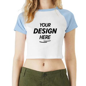 T-shirt court pour femme, tendance été, manches courtes, col en V, uni, coupe ajustée, en maille côtelée, basique décontracté - Product Image 4