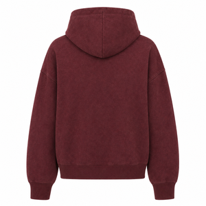 Premium Custom <b>Burgundy</b> Acid Wash Rhinestone <b>Hoodie</b> <b>Men</b> Regular Fit Pullover Cotton Fleece Streetwear Pocket Anti-Wrinkle Winter - Product Image 2