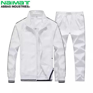 Custom Full Zip Stand Collar Tracksuit <b>Men</b> <b>White</b> Solid Color Track <b>Jacket</b> Side Stripe Jogger Pants Sportswear Set - Product Image 5