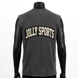 Mens Sleeveless T Shirt 200 GSM Premium Cotton Soft Washed Black Graphic Print Custom <b>Logo</b> T-shirt for men loose fit printed - Product Image 5