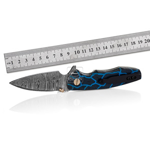 Couteau pliant de camping haut de gamme DIY OEM en acier Damas, lame Drop Point, manche en Micarta anti-traces de doigts, 18,5 cm de longueur totale, étui en cuir - Product Image 4