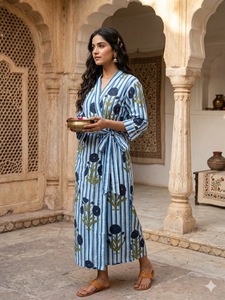 High Quality Women Printed Cotton Kimono <b>Robe</b> Lightweight Bohemian <b>Beach</b> Cover Up Summer Kimono - Product Image 3