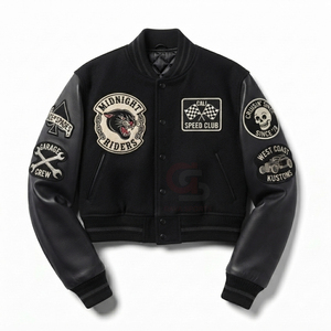 Vintage Style womens crop Varsity <b>Jackets</b> Hot Selling Custom Style Wool Body & Leather Sleeves Oversized Clothes Varsity <b>Jacket</b> - Product Image 5
