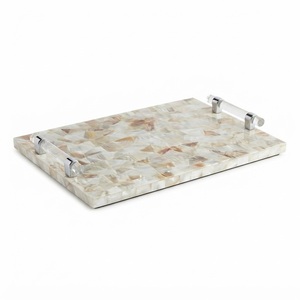 Bandeja Artesanal de Nácar con Incrustaciones de Concha Blanca de Lujo, con Asas Integradas, Rectangular, para Otomana o Café - Product Image 2