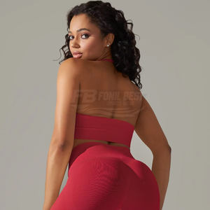 Ensemble 2 pièces soutien-gorge de sport respirant et sans coutures gris clair et rouge pour femme, haute qualité, vente en gros, idéal pour la gym et le fitness – Nouvelle collection très demandée - Product Image 4