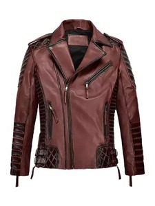 Chaqueta de cuero para motociclista Ernesto Maroon para hombre - Product Image 1