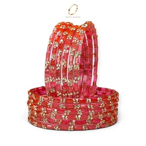 Bracelets en verre rose goutte de pluie kashmiri pour femmes, plaqués or, ornés de zircon et de pierres, pour occasions spéciales, mariages et mariées, vente en gros - Product Image 5