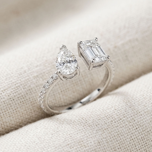 S925 Sterling Silver Moissanite <b>Ring</b> Pear Cut <b>Emerald</b> Cut Prong Set Open <b>Band</b> for Women Engagement Wedding - Product Image 4