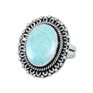 Anillo de Amazonita con Baño de Plata de Ley 925, Engaste de Bisel, Gema Multiforma, para Aniversario, Fiesta, Estilo Bohemio, Moderno, para Mujer - Product Image 4