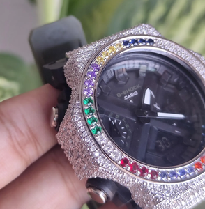 Montre mécanique analogique de luxe 40 mm en acier inoxydable avec pierres précieuses arc-en-ciel et lunette sertie de diamants Moissanite, bijou de charme Hip Hop - Product Image 2