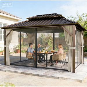 ศาลาพักผ่อนกลางแจ้งสีน้ำตาลพร้อมหลังคาและร่มบังแดด ดีไซน์หรูหรา - Product Image 1