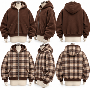 Veste à capuche réversible pour homme, à carreaux, zippée, oversize, streetwear d'hiver, vente en gros personnalisée - Product Image 2