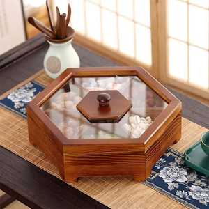 Vintage <b>Square</b> Wooden Dry Fruit Box with Rose Design Glass Lid 4 Grid <b>Nut</b> Storage Case Brass Latch Handicraft Serving Candy Tray - Product Image 5