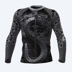 Men's Long Sleeve MMA Rash Guard Compression Shirt <b>Dragon</b> Print Fitted Moisture Wicking Mixed Martial Arts Wear - Product Image 1