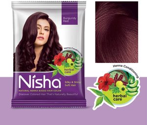 Henna natural en polvo Nisha para teñir el cabello en rojo burdeos, tinte para un cabello suave, sedoso y brillante para hombres y mujeres, 10g (paquete de 10) - Product Image 3