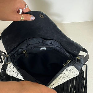 High Quality <b>Boho</b> Women's Western Style Fur Suede Leather Fringe Shoulder <b>Bag</b> With Turquoise Stone New Logo Print Hide Design - Product Image 6