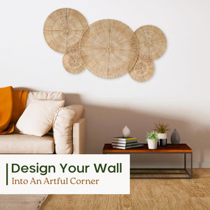 Juego de 5 cestas de pared tejidas a mano Boho Chic, colgante de pared decorativo de granja para sala de estar, placas decorativas de arte de pared tejidas - Product Image 4