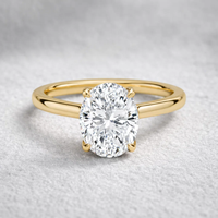 Bague de fiançailles minimaliste en or jaune massif 14 carats pour femme, avec diamant solitaire ovale de 2 carats, certifié IGI, cultivé en laboratoire, fantaisie légère
