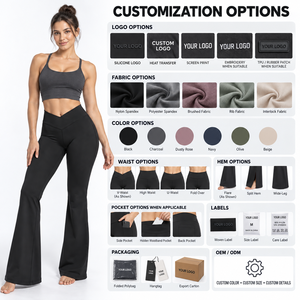 <b>High</b> <b>Waist</b> <b>Flared</b> Leg Yoga <b>Leggings</b> Women Seamless Solid Color Athletic Full Length Pants Elastic <b>Waist</b> Black Spandex Nylon - Product Image 6