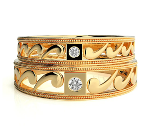 925 Sterling <b>Silver</b> Gold Plated Zircon Bezel Setting Eternity <b>Band</b> Wave Pattern Couple <b>Rings</b> - Product Image 3
