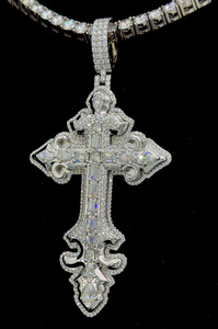 Hip Hop Jewelry Iced Out Custom <b>Mens</b> Pendant 925 Sterling Silver VVS Moissanite Baguette Diamond <b>Cross</b> Pendant - Product Image 3