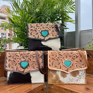 Famous Brand Elegant Fashion Tooled Genuine Leather Envelope Design Handbag Hair-On Leather Turquoise Stone Women's Shoulder <b>Bag</b> - Product Image 2