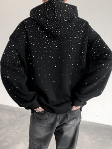 Sudadera con capucha de algodón prémium con cremallera completa, diseño de águila con pedrería negra, estilo urbano, talla grande, para hombre y mujer, de fábrica - Product Image 6