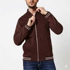 Chaqueta Varsity con Mangas de Cuero, Transpirable y Ecológica, Material de Poliéster/Algodón, Acabado Lavado, Cierre de Cremallera, para Moda de Primavera, OEM - Product Image 1