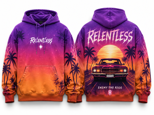Sudadera con Capucha Personalizada con Gráfico Retro de Coche al Atardecer, Sudadera Holgada de Estilo Urbano, Unisex, OEM, ODM - Product Image 3