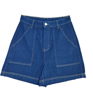 Nouveau design – Short en jean Oxford taille mi-haute pour femme, motif à pois, taille élastique, décontracté, respirant, 100 % coton, délavage à la pierre, bordure en dentelle - Product Image 3