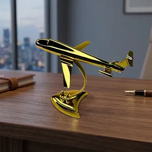 Maquette d'avion dorée, décoration de bureau, pièce décorative plaquée or pour exposition sur table de bureau ou à domicile, cadeau de collection - Product Image 6