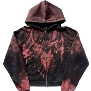 Sudadera con capucha y cremallera para hombre, con estampado gráfico personalizado, de algodón y felpa, estilo urbano, con efecto desgastado y lavado, tipo canguro. - Product Image 1