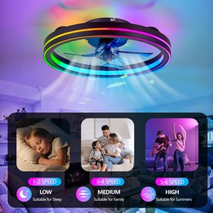 Modern Bladeless LED <b>Ceiling</b> Fan with RGB <b>Lights</b> Low Profile <b>Remote</b>-<b>controlled</b> Flush Mount Modern LED Fande - Product Image 5