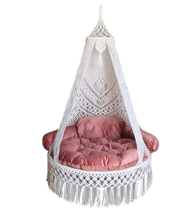 72x33" Boho Macramé <b>Hammock</b> Swing <b>Chair</b> Luxurious Home Décor Cotton Hanging Swing for Indoor Outdoor Playroom Patio White & Pink - Product Image 1