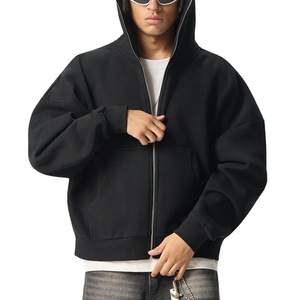 เสื้อฮู้ดดี้คุณภาพสูงแบบขายส่ง OEM สำหรับผู้ชายและผู้หญิง ซิปยาวคลุมหน้า แบบเรียบง่าย สไตล์ลำลอง พร้อมสกรีนโลโก้ - Product Image 3