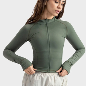 Women's High Quality Knitted Spandex/Polyester Quilted <b>Yoga</b> <b>Jacket</b> Thumb Holes Pockets Four-Way Stretch Breathable for Winter - Product Image 1
